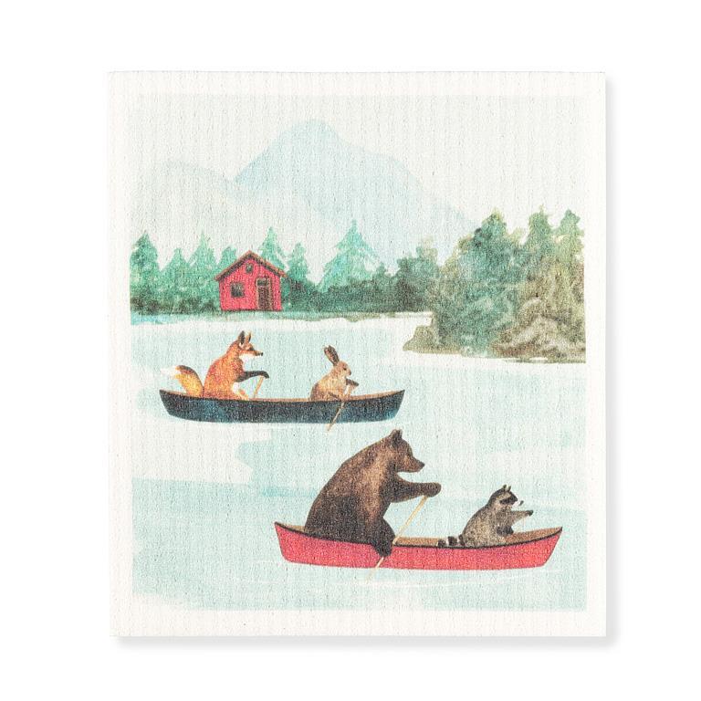 Animals in a canoe dishcloth