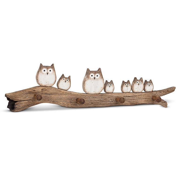 Lrg Rustic Owl Family with 4 Hooks