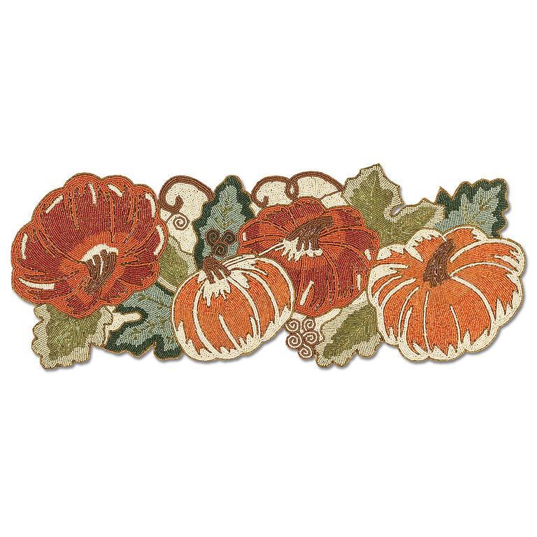 Beaded Mixed Pumpkins Table Runner