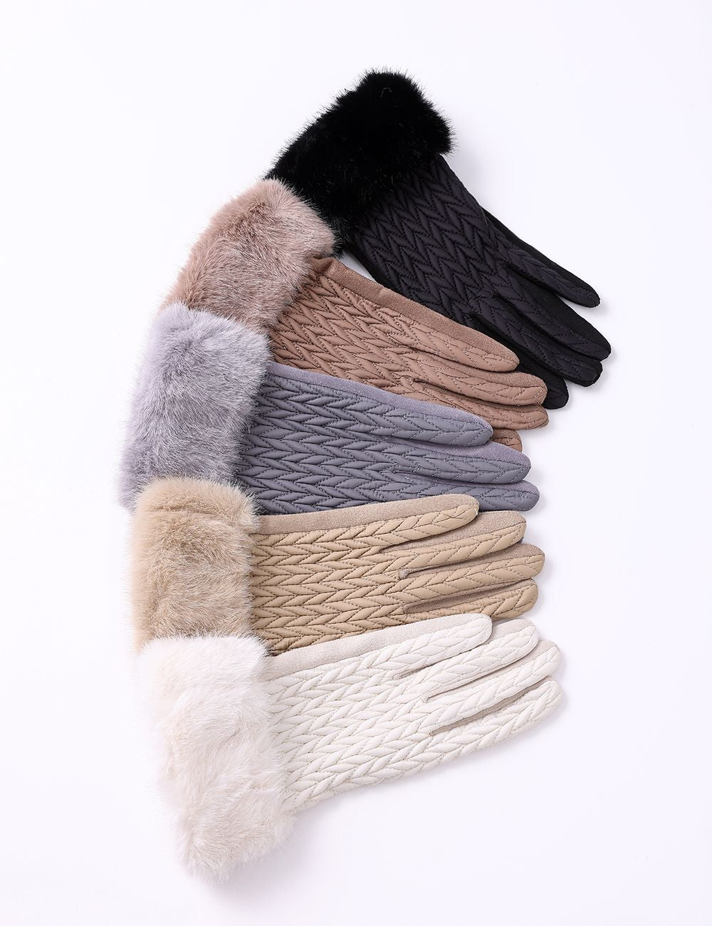 Faux Fur Quilted Cuffed Gloves