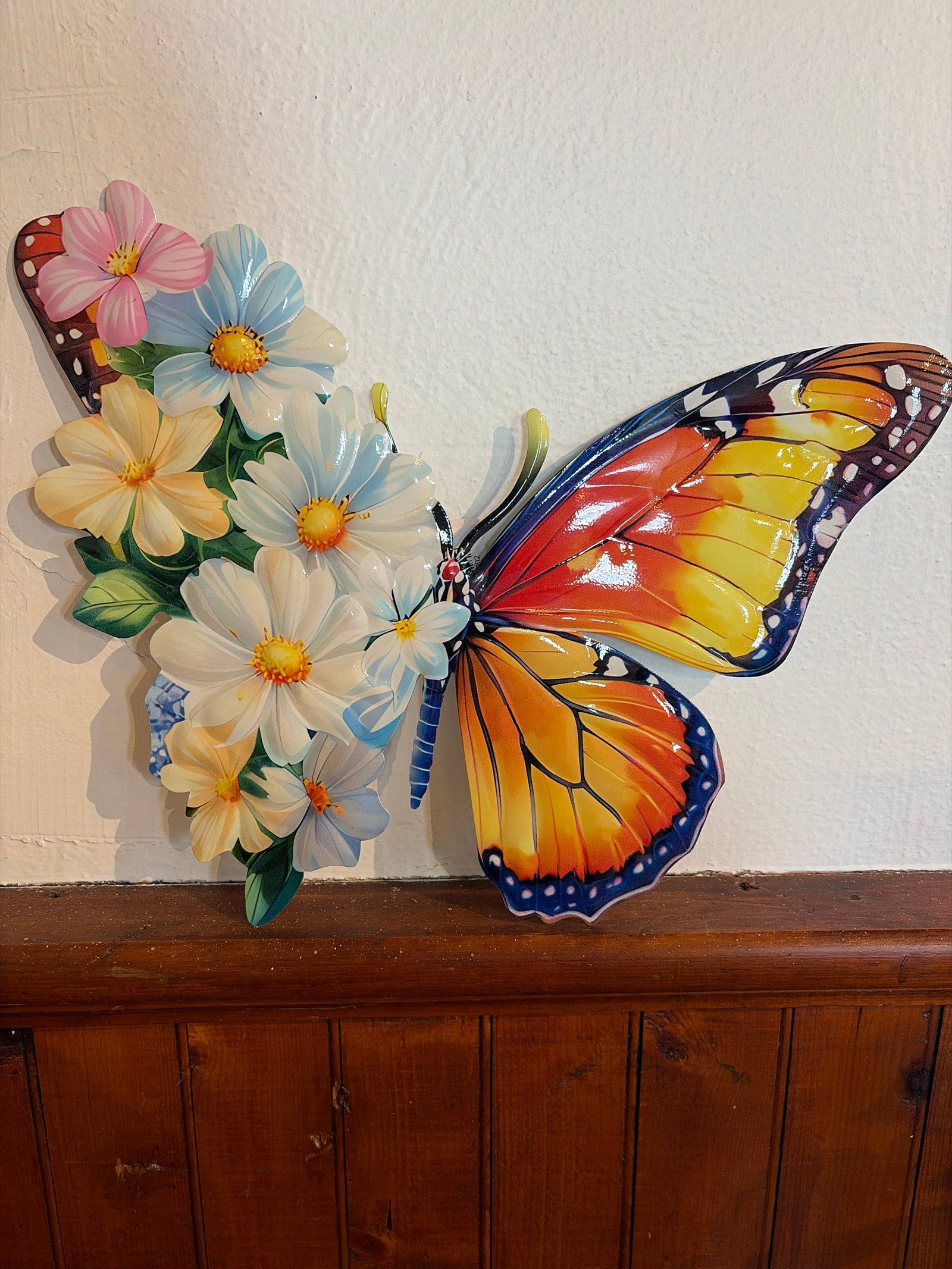 Mtl Flower Butterfly Wall Decor