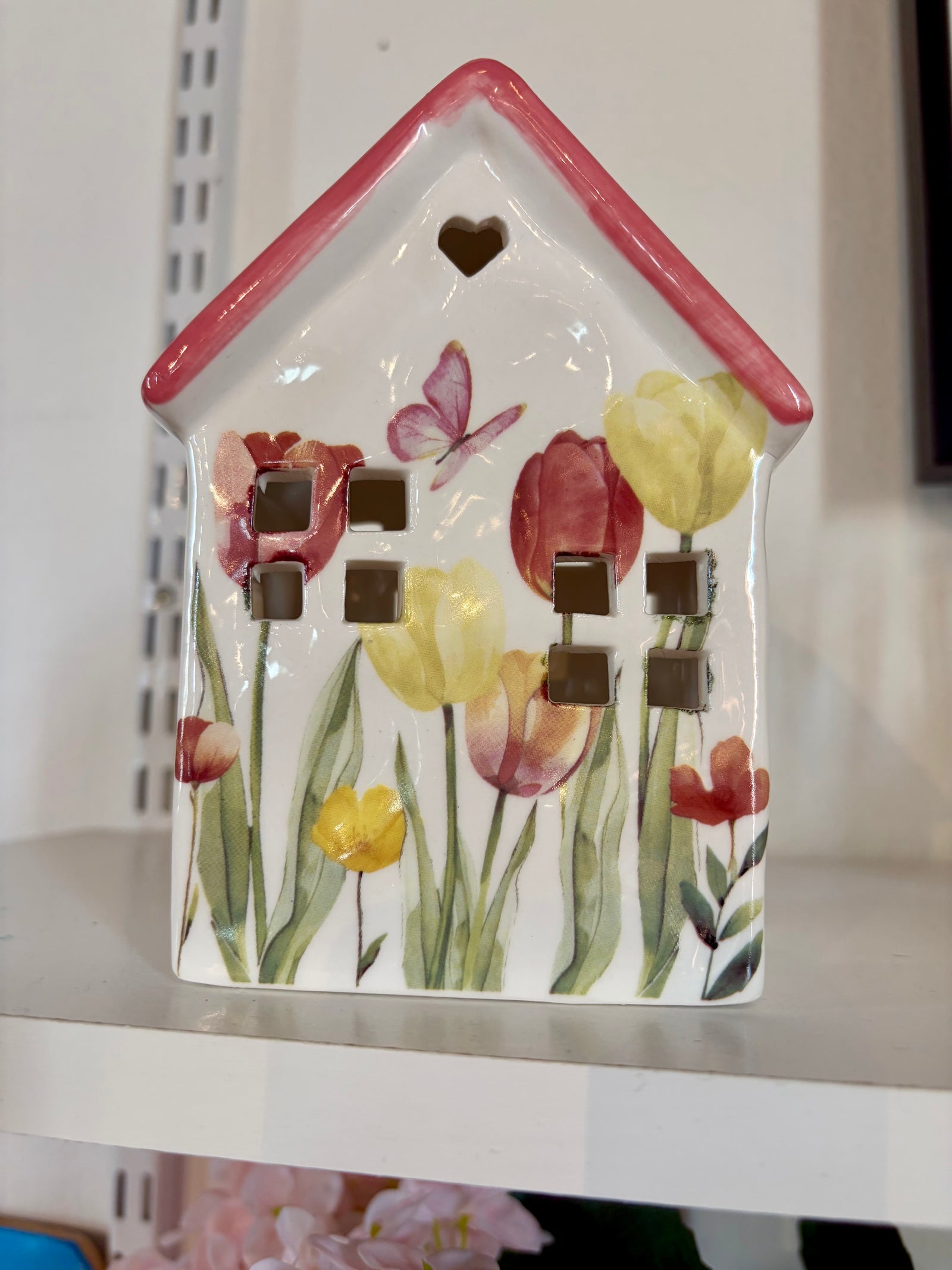 Ceramic Pink House w/Flower