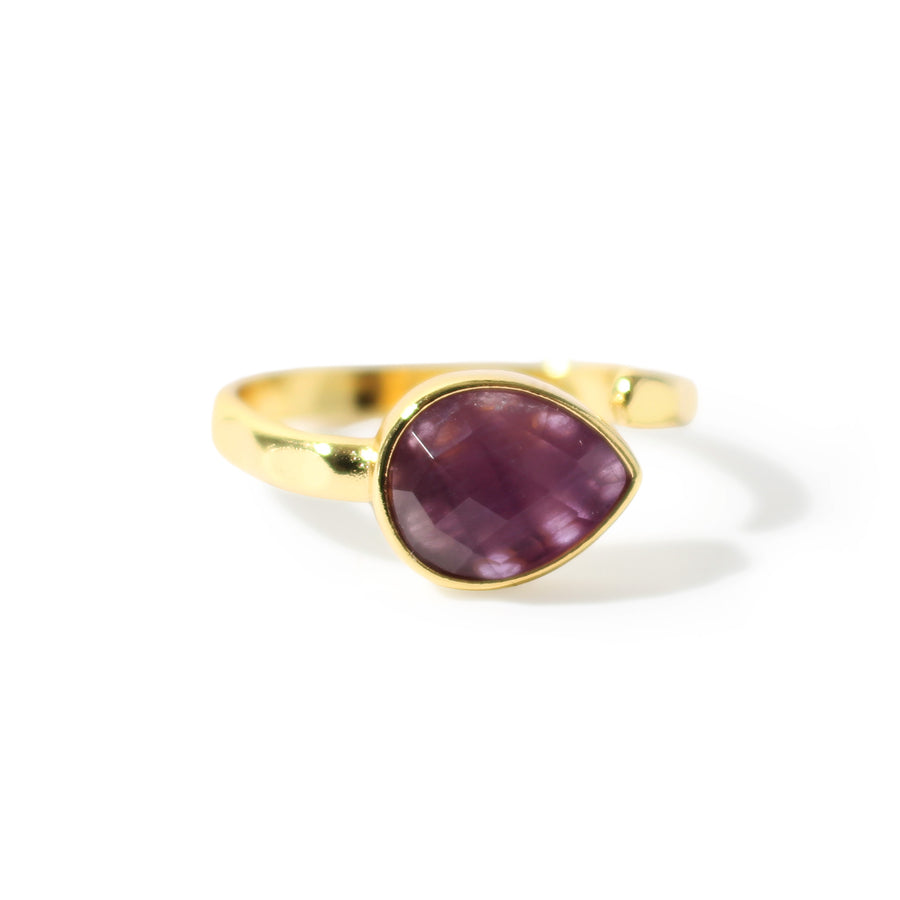Amethyst Faceted (gold) Drop Ring - Adjustable