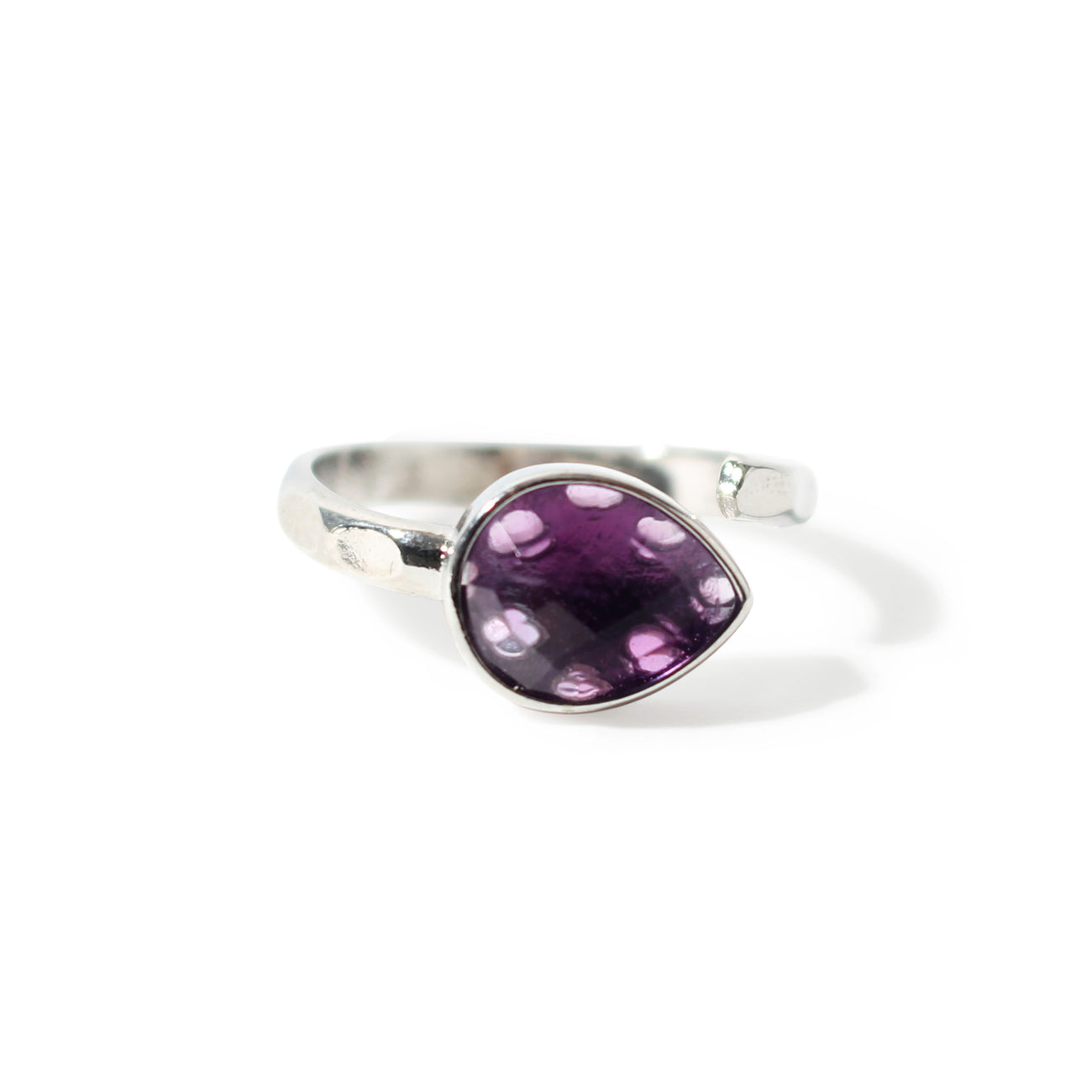 Amethyst Faceted (Silver) Drop Ring - Adjustable