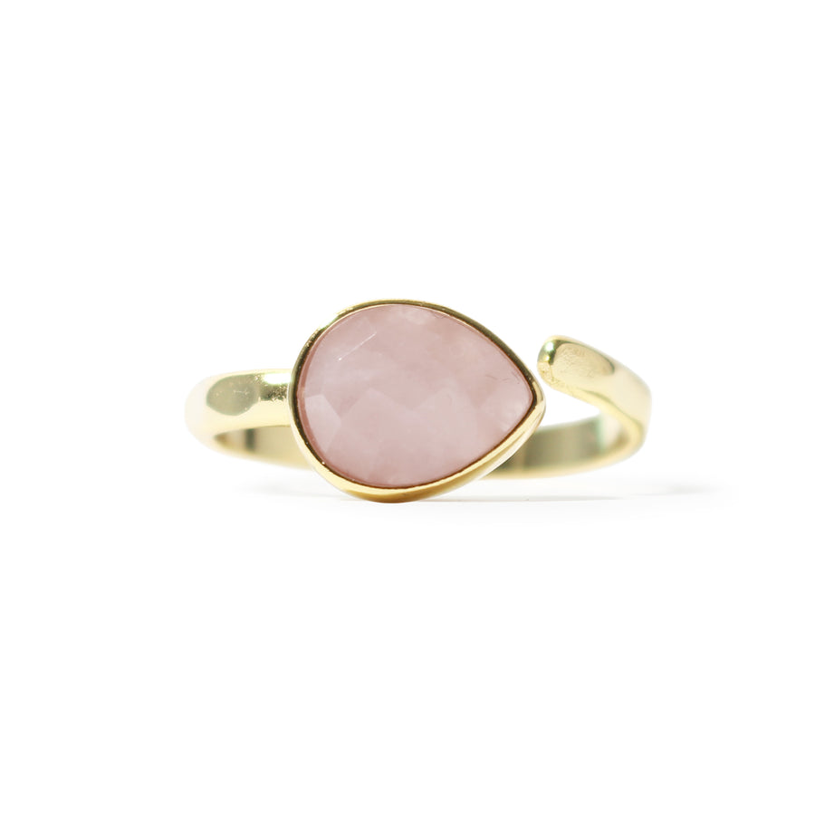 Rose Quartz (gold) Faceted Drop Ring - Adjustable