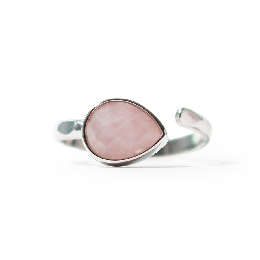 Rose Quartz Faceted Drop Ring - Adjustable